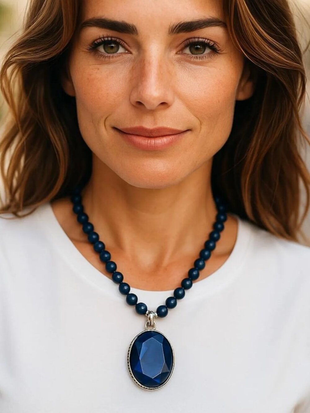 Blue Harmony: Lapis Necklace with Blue Crystal Pendant Knottedup